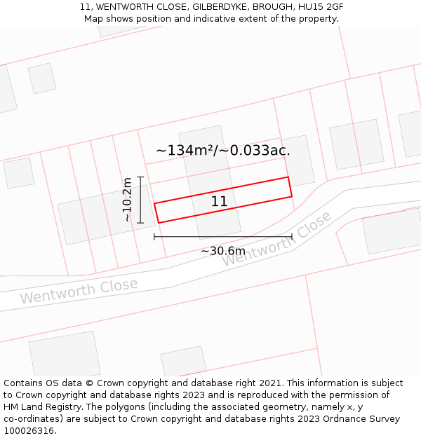 11, WENTWORTH CLOSE, GILBERDYKE, BROUGH, HU15 2GF: Plot and title map