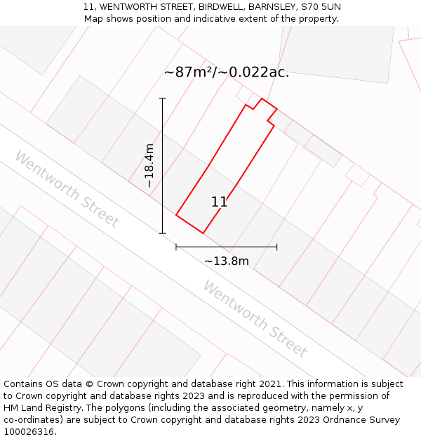 11, WENTWORTH STREET, BIRDWELL, BARNSLEY, S70 5UN: Plot and title map