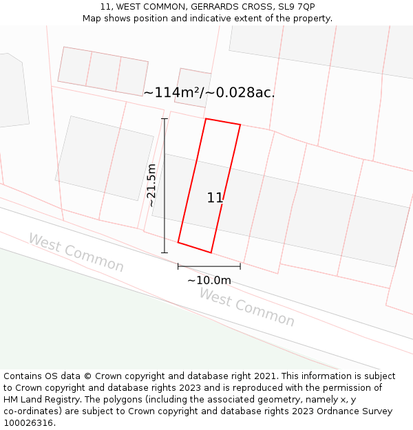 11, WEST COMMON, GERRARDS CROSS, SL9 7QP: Plot and title map
