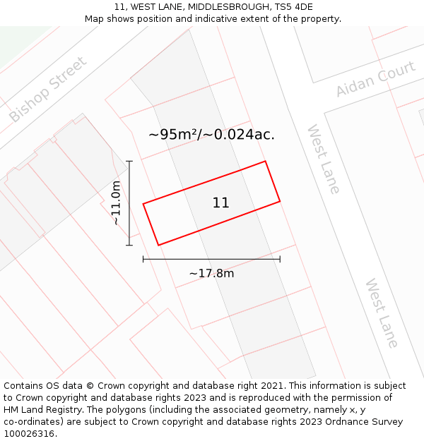 11, WEST LANE, MIDDLESBROUGH, TS5 4DE: Plot and title map