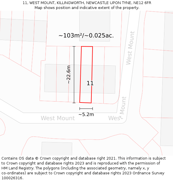 11, WEST MOUNT, KILLINGWORTH, NEWCASTLE UPON TYNE, NE12 6FR: Plot and title map