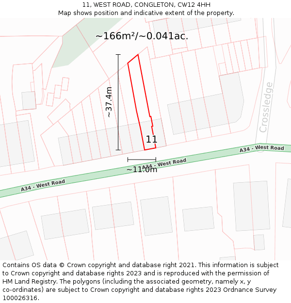 11, WEST ROAD, CONGLETON, CW12 4HH: Plot and title map