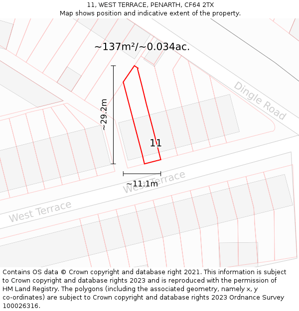 11, WEST TERRACE, PENARTH, CF64 2TX: Plot and title map