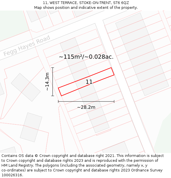 11, WEST TERRACE, STOKE-ON-TRENT, ST6 6QZ: Plot and title map