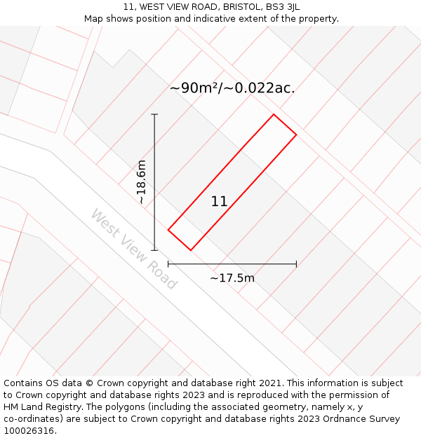 11, WEST VIEW ROAD, BRISTOL, BS3 3JL: Plot and title map
