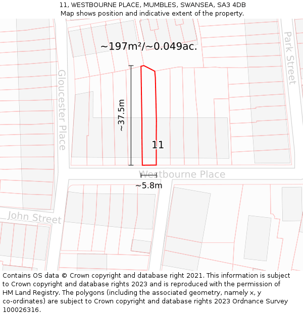 11, WESTBOURNE PLACE, MUMBLES, SWANSEA, SA3 4DB: Plot and title map