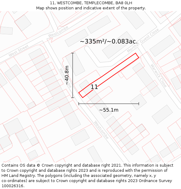 11, WESTCOMBE, TEMPLECOMBE, BA8 0LH: Plot and title map