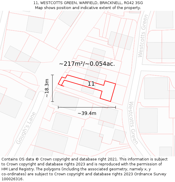 11, WESTCOTTS GREEN, WARFIELD, BRACKNELL, RG42 3SG: Plot and title map