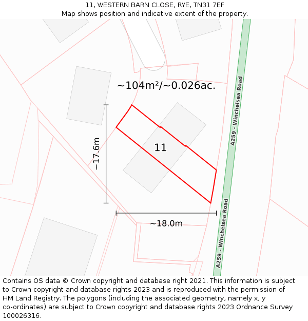 11, WESTERN BARN CLOSE, RYE, TN31 7EF: Plot and title map