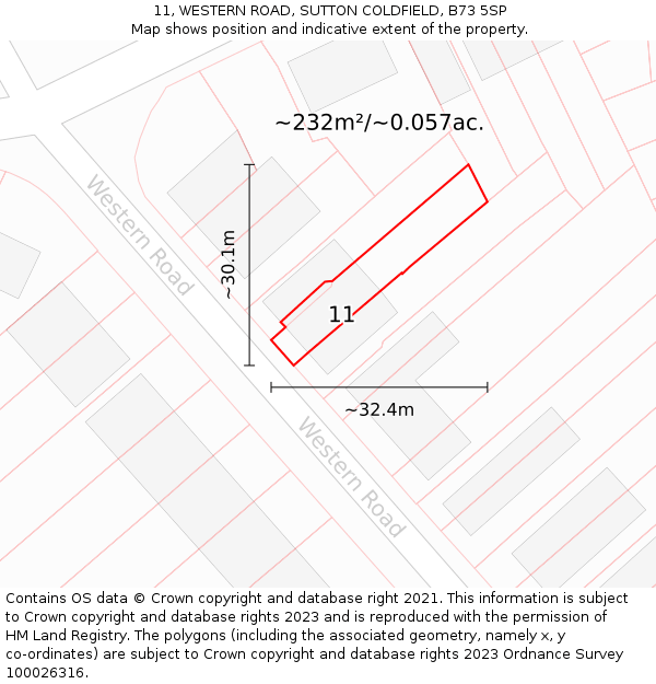11, WESTERN ROAD, SUTTON COLDFIELD, B73 5SP: Plot and title map