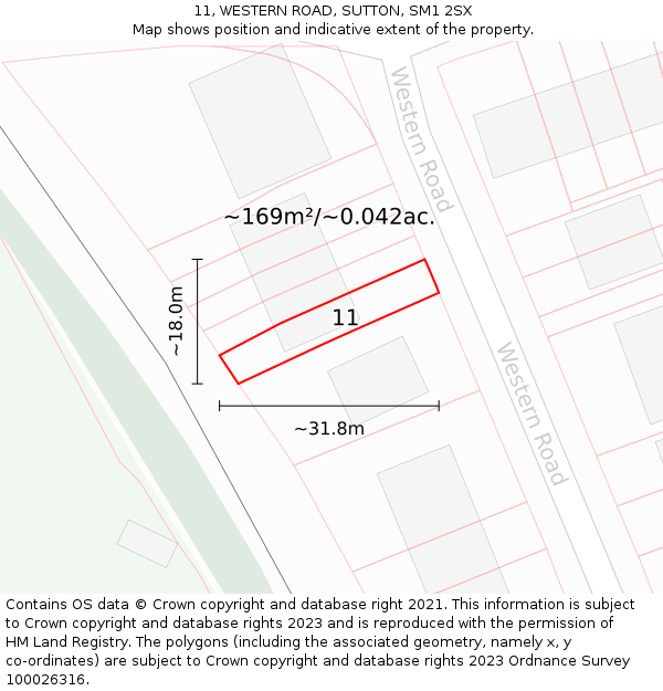 11, WESTERN ROAD, SUTTON, SM1 2SX: Plot and title map