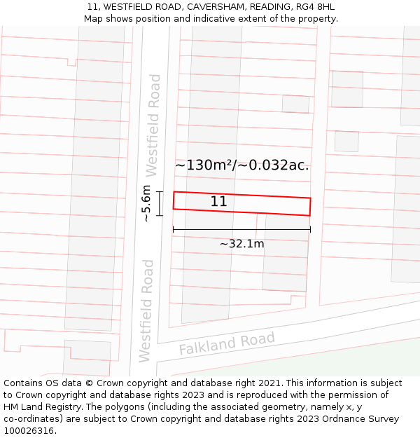 11, WESTFIELD ROAD, CAVERSHAM, READING, RG4 8HL: Plot and title map