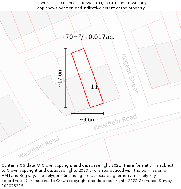 11, WESTFIELD ROAD, HEMSWORTH, PONTEFRACT, WF9 4QL: Plot and title map