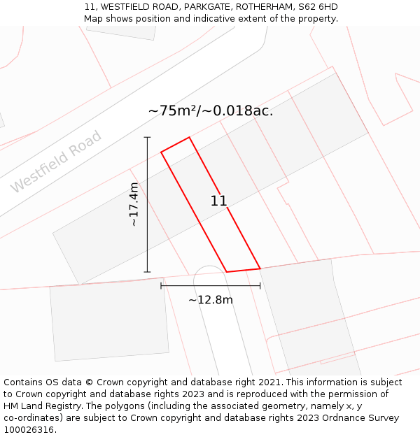 11, WESTFIELD ROAD, PARKGATE, ROTHERHAM, S62 6HD: Plot and title map