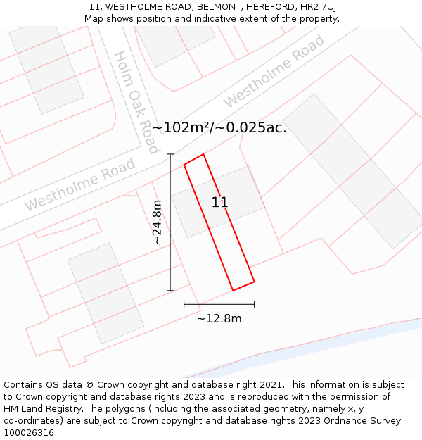 11, WESTHOLME ROAD, BELMONT, HEREFORD, HR2 7UJ: Plot and title map