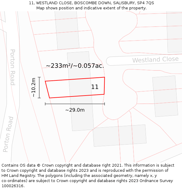 11, WESTLAND CLOSE, BOSCOMBE DOWN, SALISBURY, SP4 7QS: Plot and title map