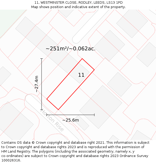 11, WESTMINSTER CLOSE, RODLEY, LEEDS, LS13 1PD: Plot and title map
