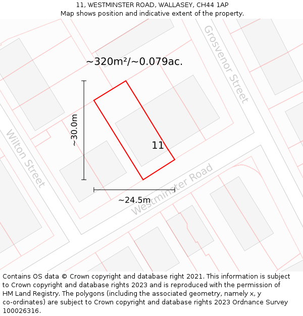 11, WESTMINSTER ROAD, WALLASEY, CH44 1AP: Plot and title map