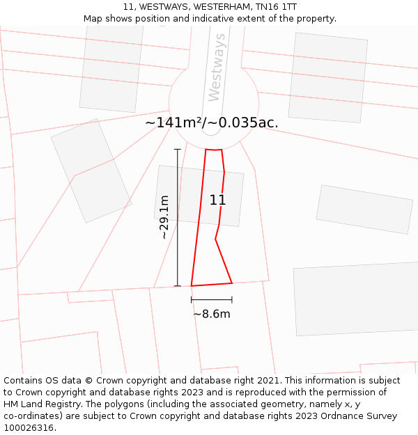11, WESTWAYS, WESTERHAM, TN16 1TT: Plot and title map