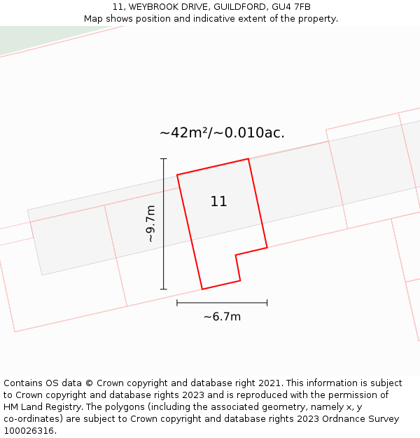 11, WEYBROOK DRIVE, GUILDFORD, GU4 7FB: Plot and title map
