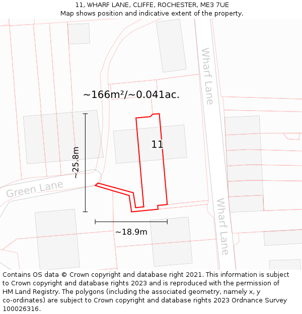 11, WHARF LANE, CLIFFE, ROCHESTER, ME3 7UE: Plot and title map