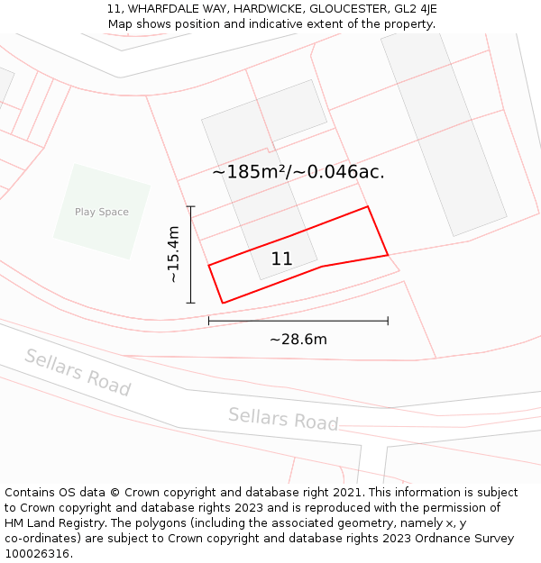 11, WHARFDALE WAY, HARDWICKE, GLOUCESTER, GL2 4JE: Plot and title map