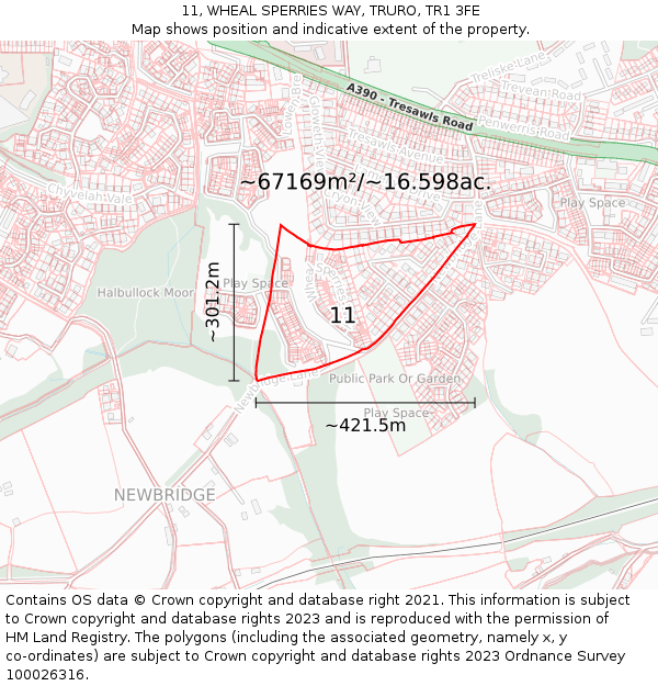 11, WHEAL SPERRIES WAY, TRURO, TR1 3FE: Plot and title map