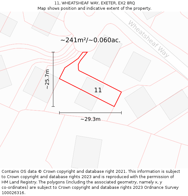 11, WHEATSHEAF WAY, EXETER, EX2 8RQ: Plot and title map