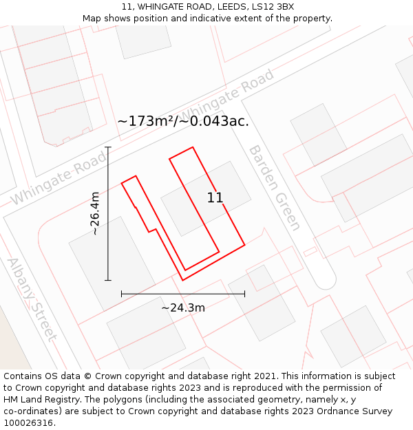 11, WHINGATE ROAD, LEEDS, LS12 3BX: Plot and title map