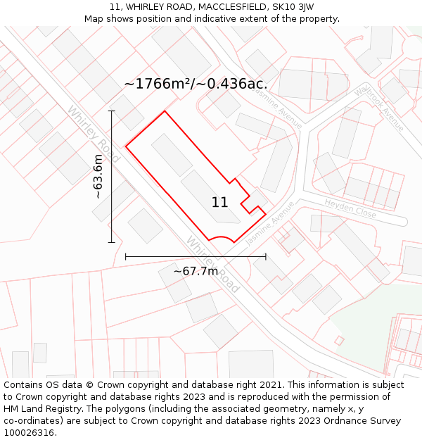 11, WHIRLEY ROAD, MACCLESFIELD, SK10 3JW: Plot and title map