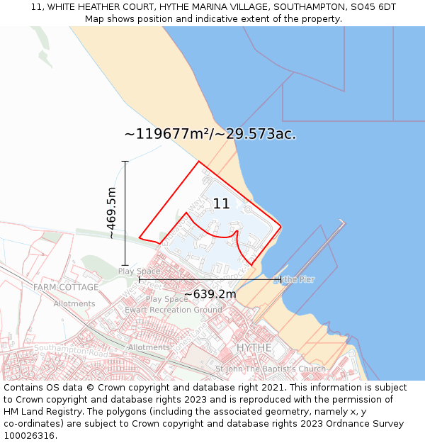 11, WHITE HEATHER COURT, HYTHE MARINA VILLAGE, SOUTHAMPTON, SO45 6DT: Plot and title map