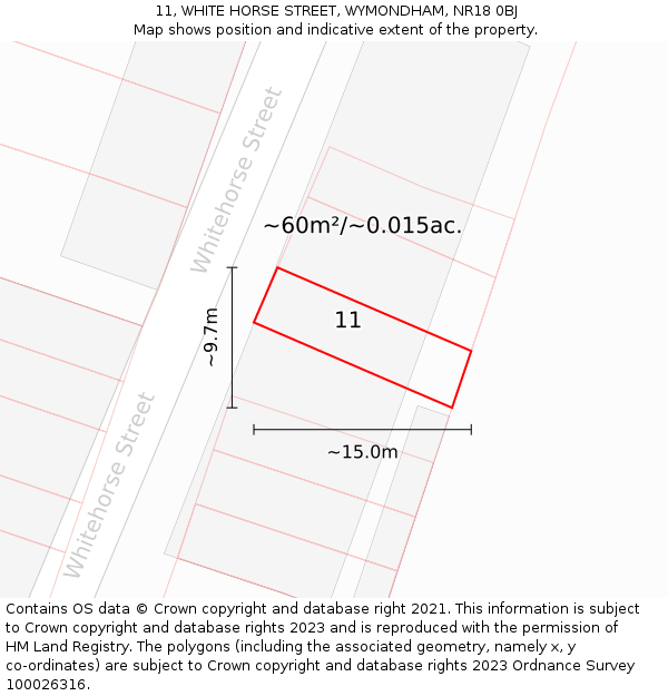 11, WHITE HORSE STREET, WYMONDHAM, NR18 0BJ: Plot and title map