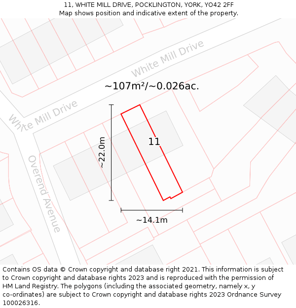 11, WHITE MILL DRIVE, POCKLINGTON, YORK, YO42 2FF: Plot and title map