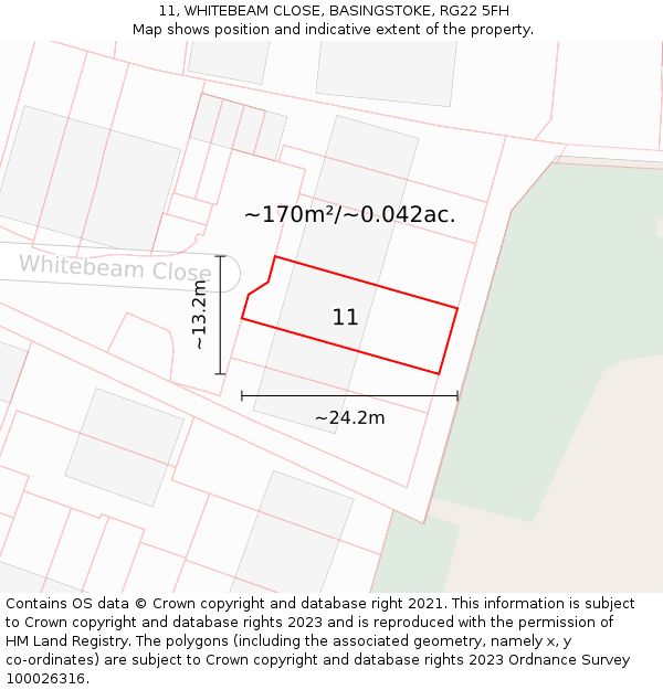 11, WHITEBEAM CLOSE, BASINGSTOKE, RG22 5FH: Plot and title map