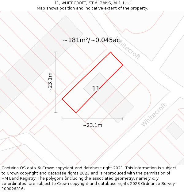 11, WHITECROFT, ST ALBANS, AL1 1UU: Plot and title map