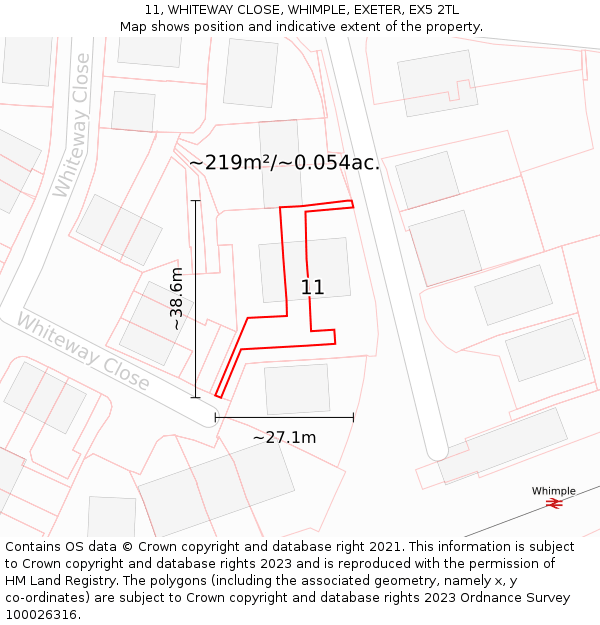 11, WHITEWAY CLOSE, WHIMPLE, EXETER, EX5 2TL: Plot and title map
