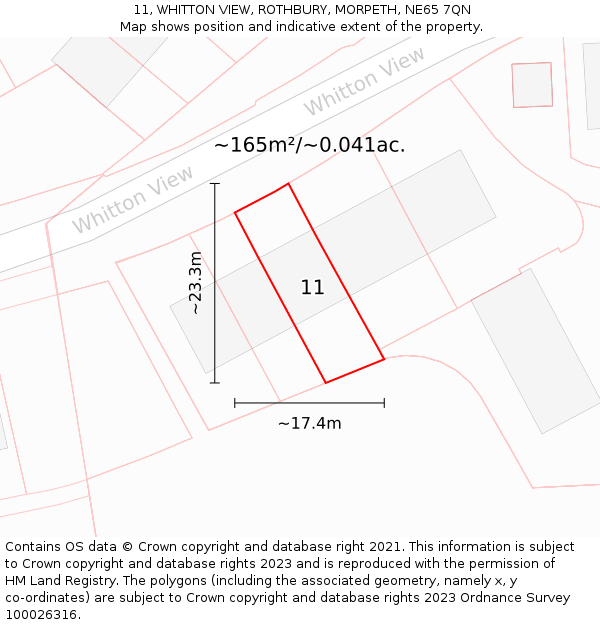 11, WHITTON VIEW, ROTHBURY, MORPETH, NE65 7QN: Plot and title map