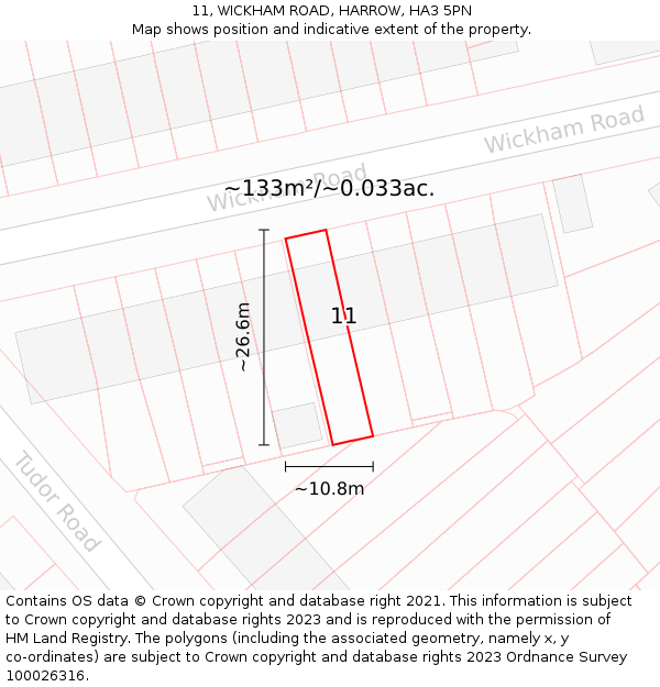 11, WICKHAM ROAD, HARROW, HA3 5PN: Plot and title map