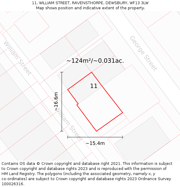 11, WILLIAM STREET, RAVENSTHORPE, DEWSBURY, WF13 3LW: Plot and title map