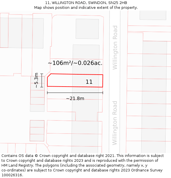 11, WILLINGTON ROAD, SWINDON, SN25 2HB: Plot and title map