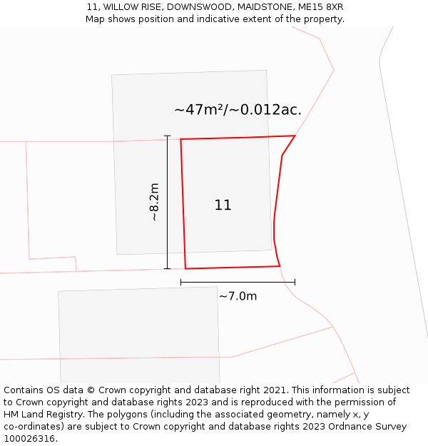 11, WILLOW RISE, DOWNSWOOD, MAIDSTONE, ME15 8XR: Plot and title map