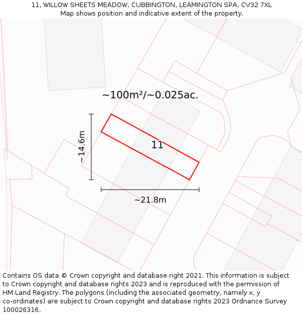 11, WILLOW SHEETS MEADOW, CUBBINGTON, LEAMINGTON SPA, CV32 7XL: Plot and title map