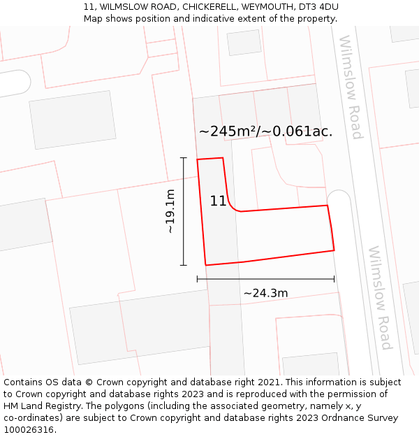 11, WILMSLOW ROAD, CHICKERELL, WEYMOUTH, DT3 4DU: Plot and title map