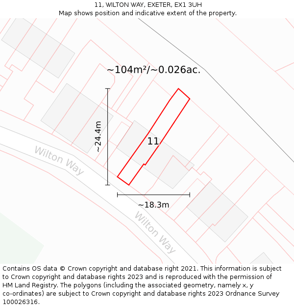 11, WILTON WAY, EXETER, EX1 3UH: Plot and title map