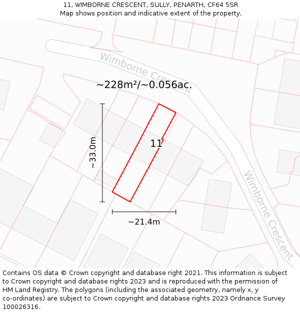 11, WIMBORNE CRESCENT, SULLY, PENARTH, CF64 5SR: Plot and title map