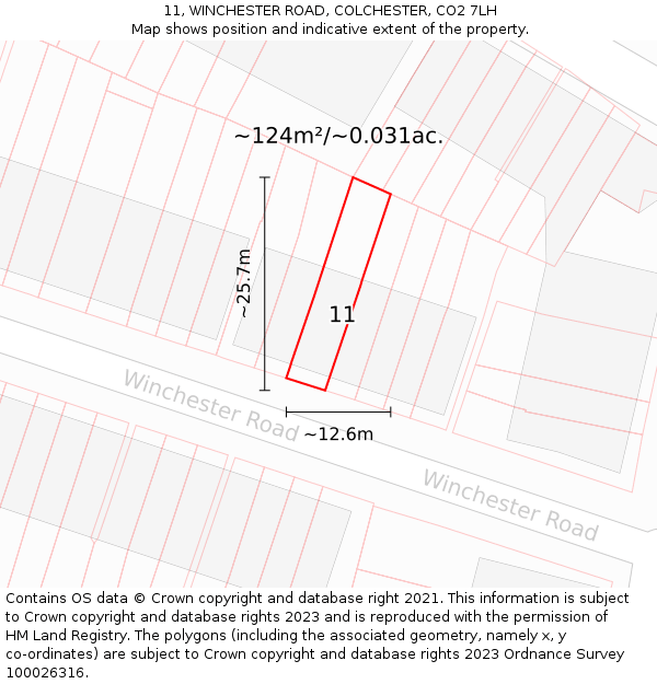 11, WINCHESTER ROAD, COLCHESTER, CO2 7LH: Plot and title map