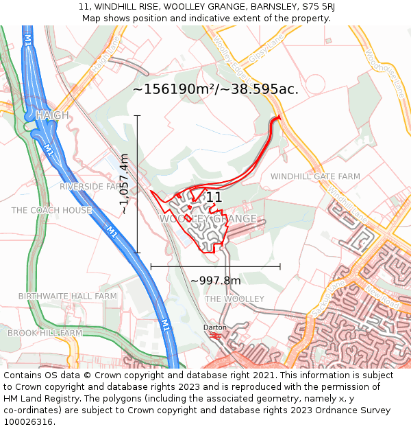 11, WINDHILL RISE, WOOLLEY GRANGE, BARNSLEY, S75 5RJ: Plot and title map