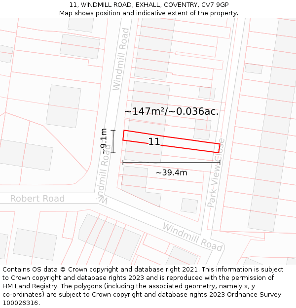 11, WINDMILL ROAD, EXHALL, COVENTRY, CV7 9GP: Plot and title map