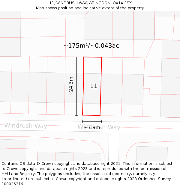 11, WINDRUSH WAY, ABINGDON, OX14 3SX: Plot and title map