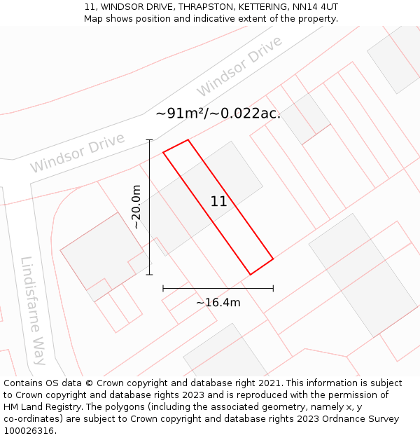11, WINDSOR DRIVE, THRAPSTON, KETTERING, NN14 4UT: Plot and title map